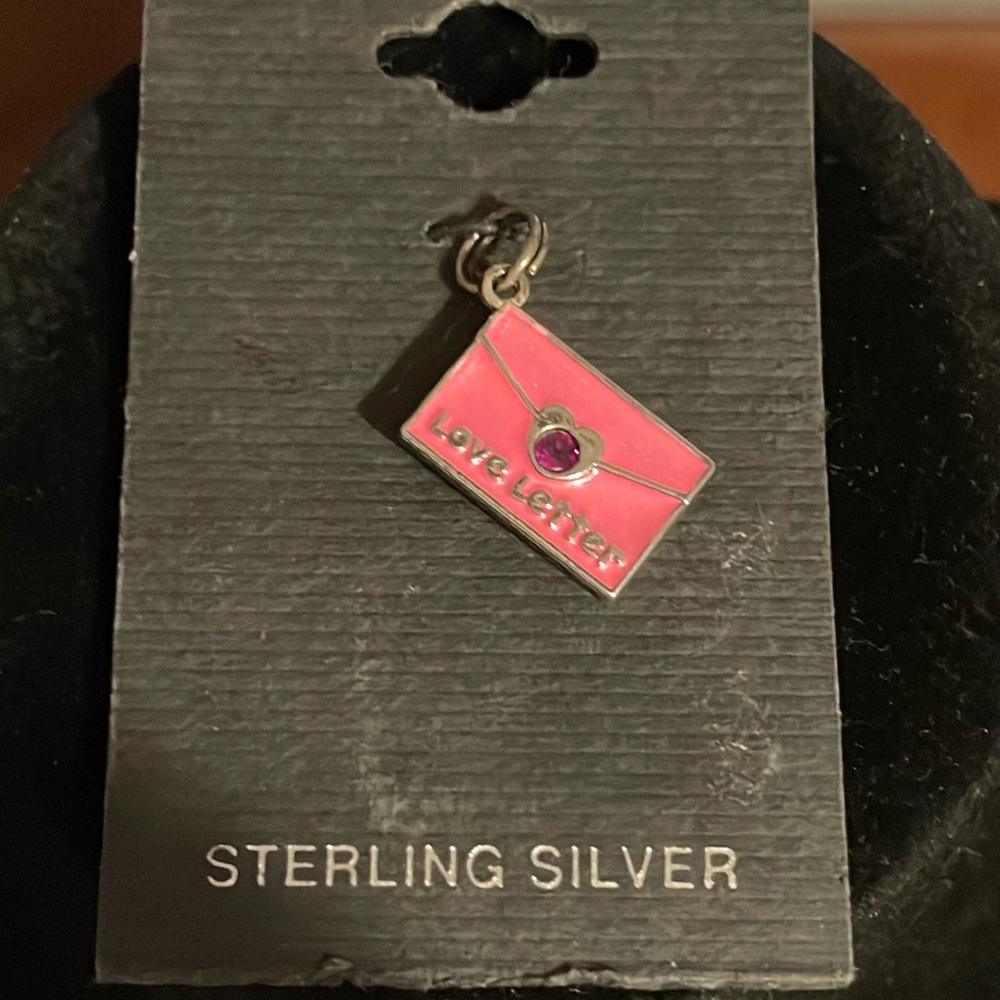 Love Letter Sterling Silver Pink and Simulated Ruby Charm July Birthday Charm